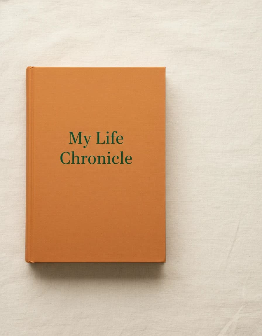 A Memoir hardback titled "My Life Chronicle" photographed straight on, showing the printed cover and casebound spine – no foil